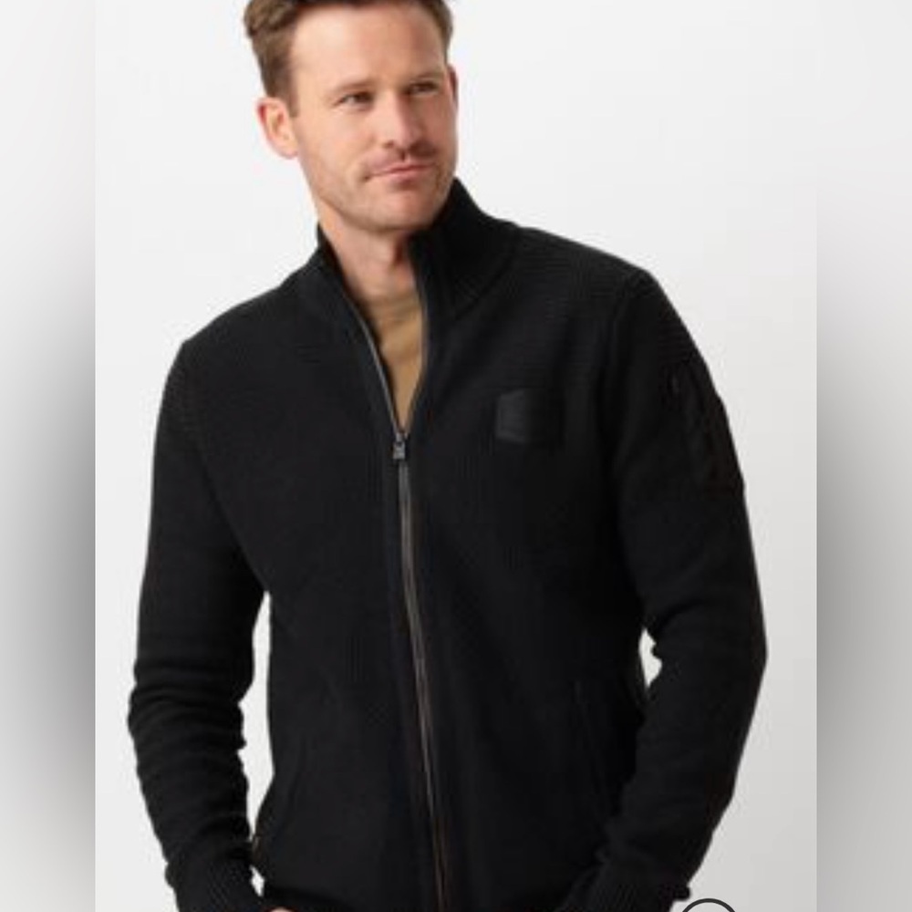 PME Legend Men Cardigan Structure Texture Full-Zip Sleeve Pocket Sweater Black